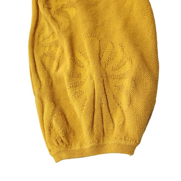 Ophelia Roe Puff Sleeve Gold Yellow Medallion Knit Eyelet Sweater Size S - Picture 4 of 14